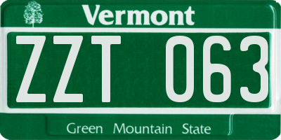 VT license plate ZZT063