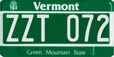 VT license plate ZZT072