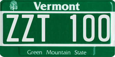 VT license plate ZZT100