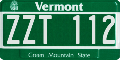 VT license plate ZZT112