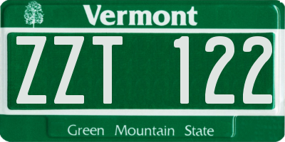 VT license plate ZZT122