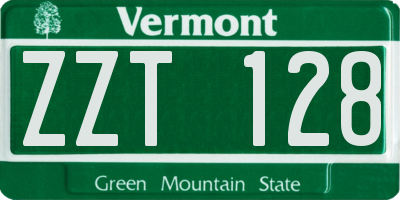 VT license plate ZZT128
