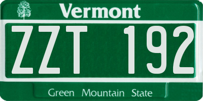 VT license plate ZZT192