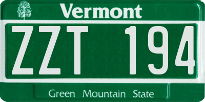 VT license plate ZZT194