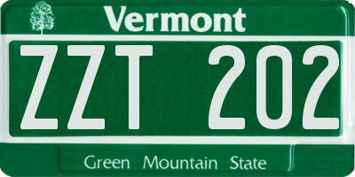 VT license plate ZZT202