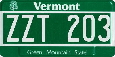 VT license plate ZZT203