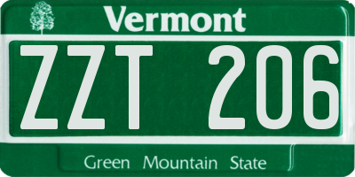 VT license plate ZZT206