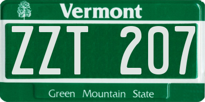 VT license plate ZZT207