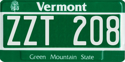 VT license plate ZZT208