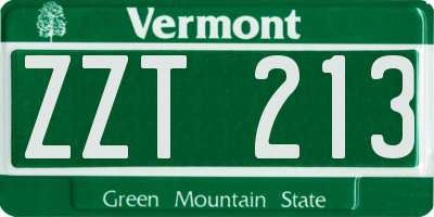 VT license plate ZZT213