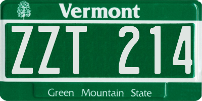 VT license plate ZZT214