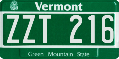 VT license plate ZZT216