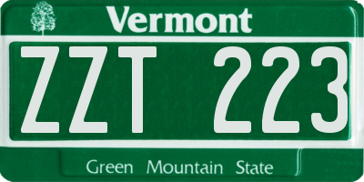VT license plate ZZT223
