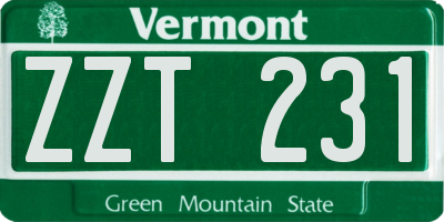VT license plate ZZT231