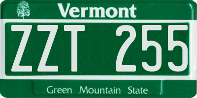 VT license plate ZZT255