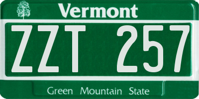 VT license plate ZZT257