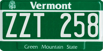 VT license plate ZZT258
