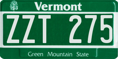VT license plate ZZT275