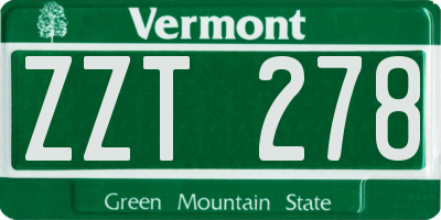 VT license plate ZZT278