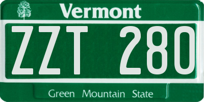 VT license plate ZZT280