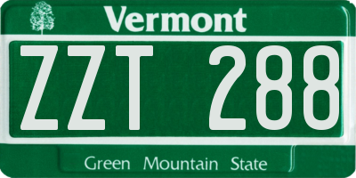 VT license plate ZZT288
