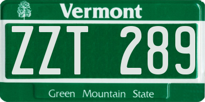 VT license plate ZZT289