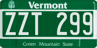 VT license plate ZZT299