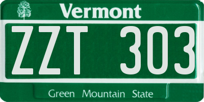 VT license plate ZZT303