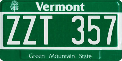 VT license plate ZZT357