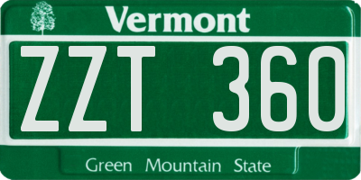 VT license plate ZZT360