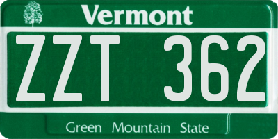 VT license plate ZZT362