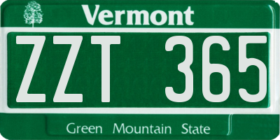 VT license plate ZZT365
