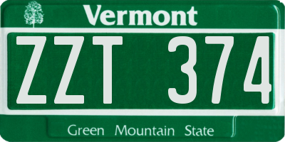 VT license plate ZZT374