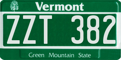 VT license plate ZZT382