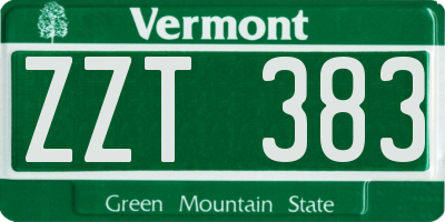 VT license plate ZZT383