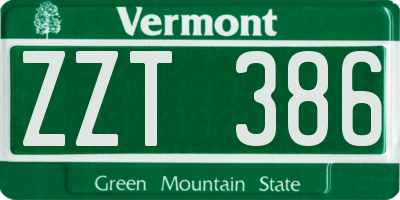 VT license plate ZZT386
