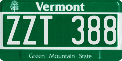 VT license plate ZZT388