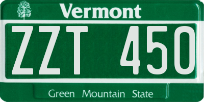 VT license plate ZZT450