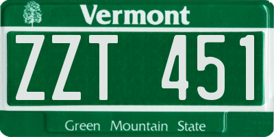 VT license plate ZZT451