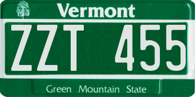 VT license plate ZZT455