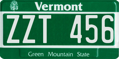 VT license plate ZZT456