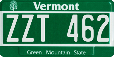 VT license plate ZZT462