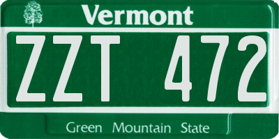 VT license plate ZZT472