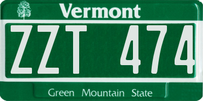 VT license plate ZZT474