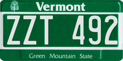 VT license plate ZZT492