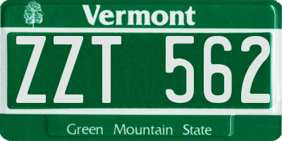 VT license plate ZZT562