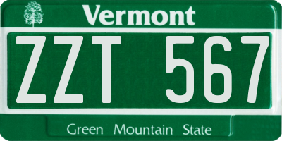 VT license plate ZZT567