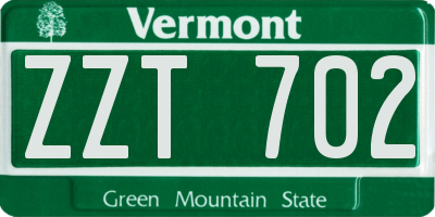 VT license plate ZZT702