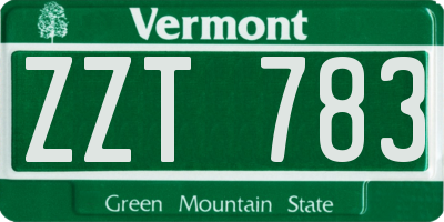 VT license plate ZZT783