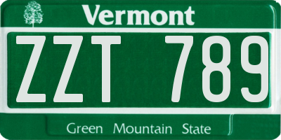 VT license plate ZZT789